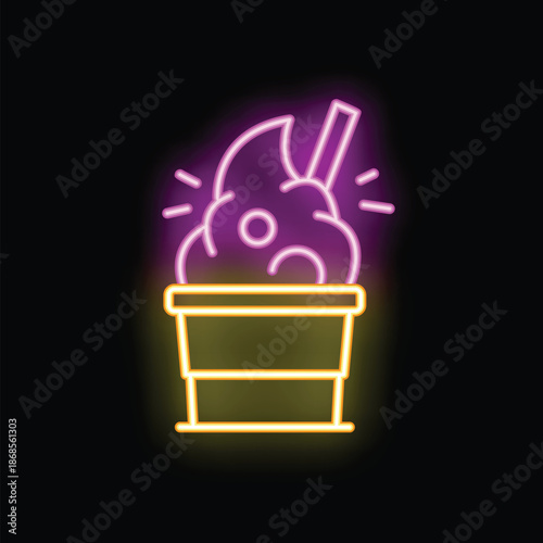 Glowing neon sign of a delicious milkshake with whipped cream, perfect for any diner, cafe, or restaurant looking for a retro aesthetic