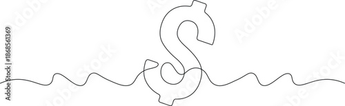 Minimal line art dollar sign with flowing wave symbolizing financial movement
