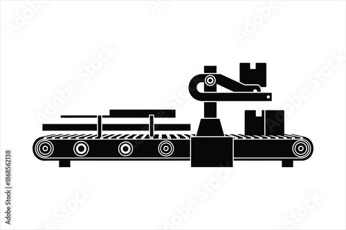Automated Factory Conveyor Belt - Industrial Robotic Arm Assembly Line Manufacturing Vector