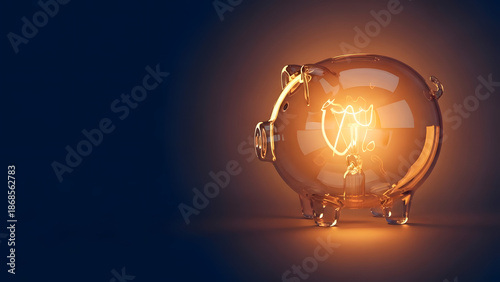 Energy saving piggy bank with green bulb