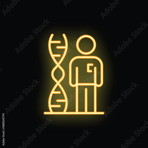 Neon glow icon of a scientist working with deoxyribonucleic acid, perfect for topics about genetics and genome research