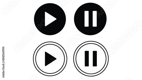 Play and pause media control buttons icons set