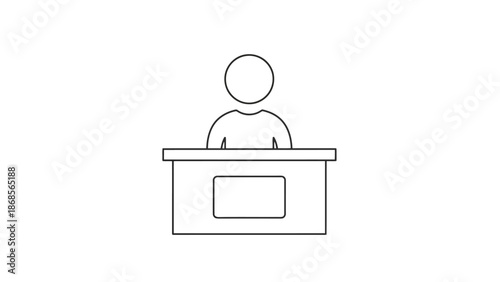 Simple line drawing of person speaking at podium