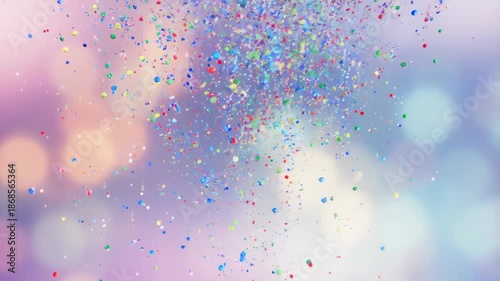 Colorful confetti falling against a soft bokeh background. Celebratory atmosphere perfect for events, parties, and joyful occasions