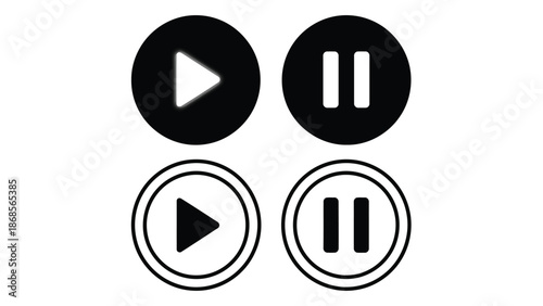 Black play and pause button icons for media control
