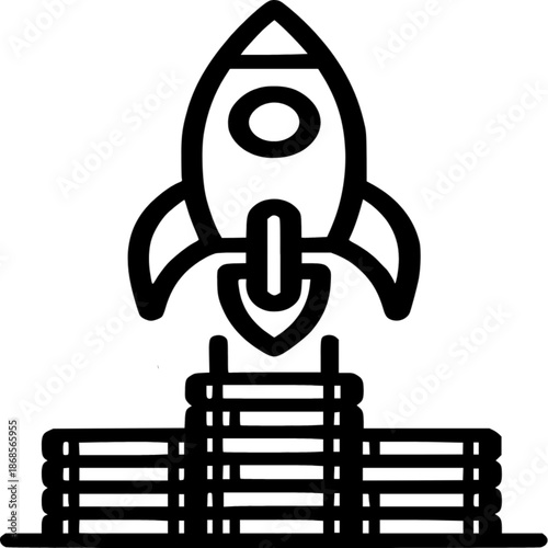 Rocket Launch Above stacks of Money: A stylized image of a rocket blasting off atop stacks of coins, symbolizing financial growth, investment, and the pursuit of ambitious goals. 