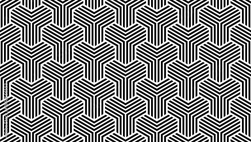 Abstract Geometric Seamless Pattern with Black Y-Shape Linear Motif, Modern Minimalist Hexagonal Optical Texture for Contemporary Architecture and Interior Design.