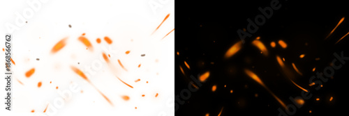 Stylized fiery explosion and swirling sparks on a dark background for special effects