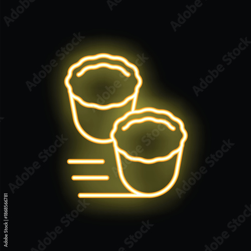 Bright yellow neon sign depicting two sushi rolls, symbolizing a japanese restaurant or delivery service