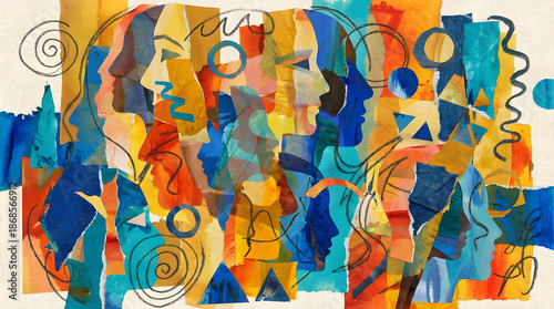 Abstract group psychology and social dynamics concept