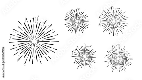 Firework explosion icons for celebration and party decoration, vector graphics