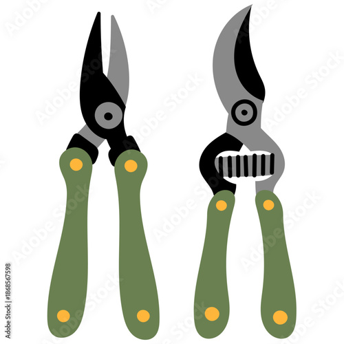 Garden pruning shears illustration. Gardening tool icon ideal for landscaping, plant care, farming, outdoor work and garden design concepts.