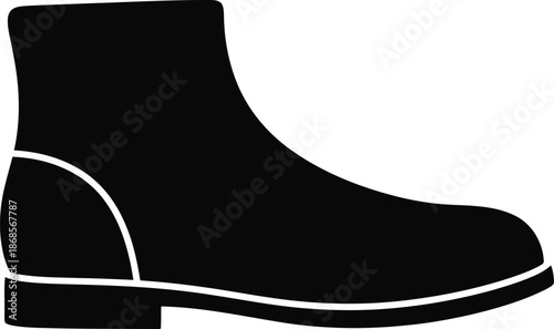 A sleek black boot with white accents on a clean white background