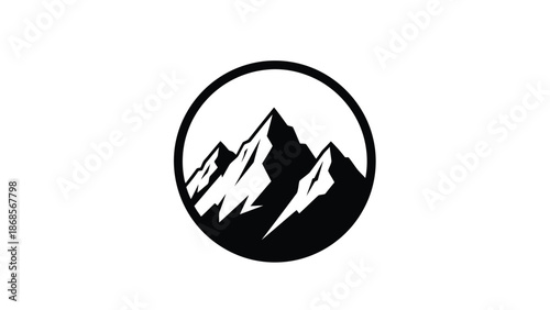 Modern mountain logo with bold black and white design