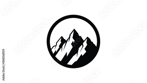 Minimalist mountain range logo in black circle