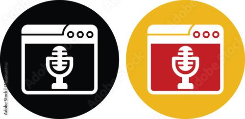 Microphone and headphones icon set.Audio voice recognition, recording voice message sign, speech podcast mic symbol.