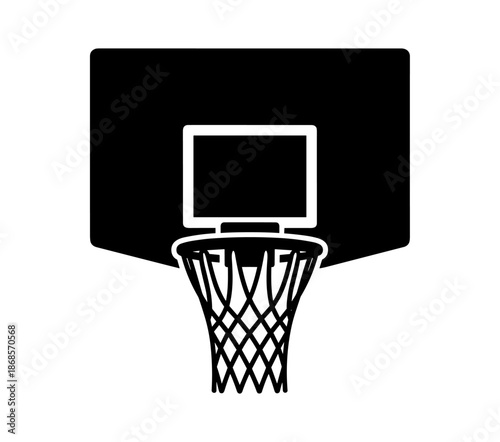 Silhouette basketball hoop and backboard on white background