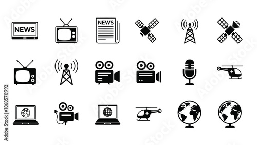 Media and communication icons for news and broadcasting