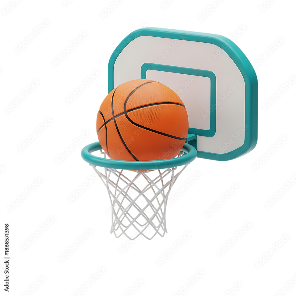 Fototapeta premium Basketball going through hoop isolated on transparent background