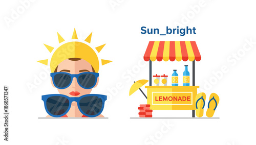 Summer vibes with sunglasses and lemonade stand vector art