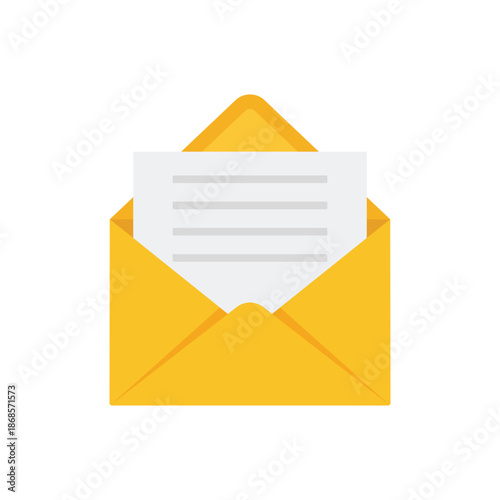 Email envelope with document icon flat design for internet messaging notifications concept