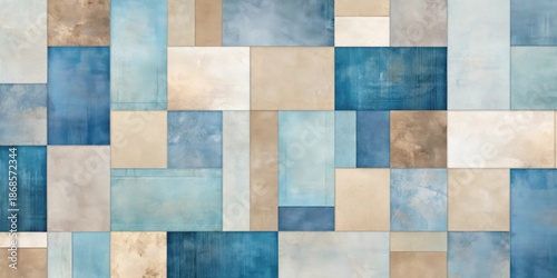 Abstract Geometric Composition of Textured Rectangles in Earthy Tones and Subtle Blues