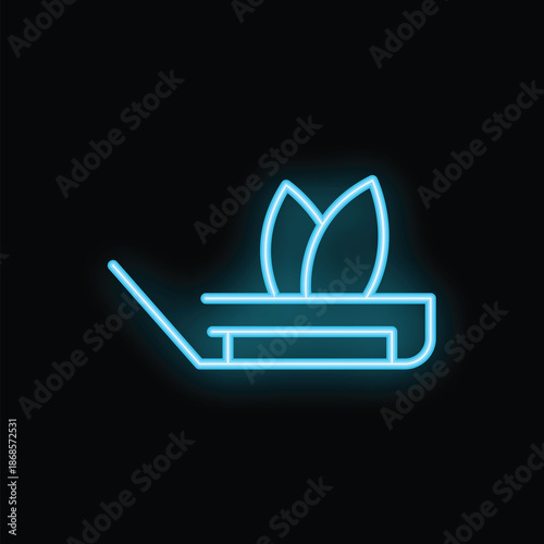 Glowing blue neon icon illustrating a hand planting a tree seedling