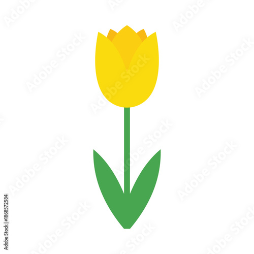 Yellow tulip flower flat vector icon isolated on white background for spring designs
