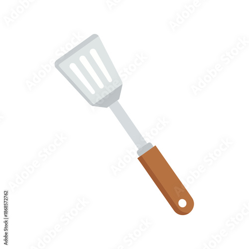 Kitchen utensil for flipping food, a spatula with a wooden handle for cooking and serving food