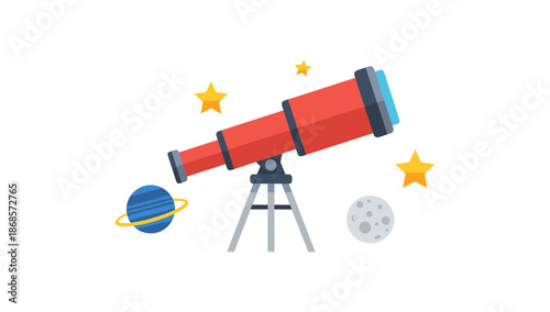 Colorful telescope with planets and stars illustration for space enthusiasts
