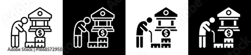 Pension Fund Icon Set In Black And White Filled Style Collection