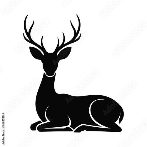 Deer silhouette resting elegantly, creating tranquil scene, reflecting beauty of wildlife in natural habitat with simple and smooth design