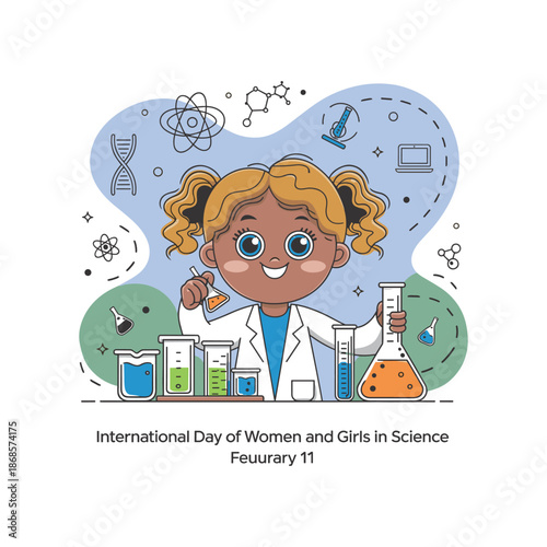 Cute Girl Scientist Illustration for International Day of Women and Girls in Science