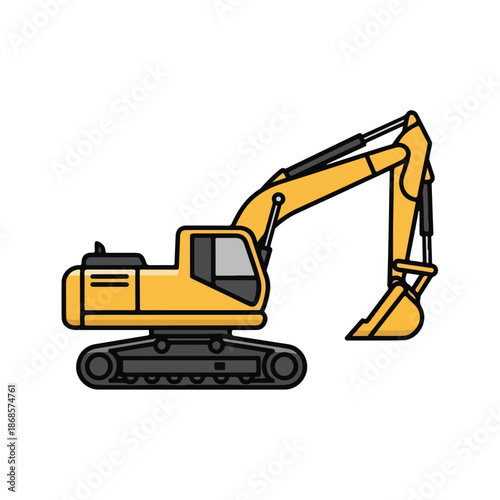 Isolated heavy industrial yellow hydraulic excavator machine on a white background for construction machinery equipment