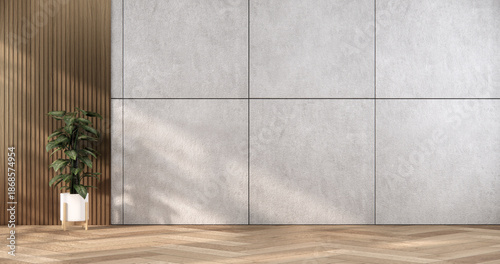 Mock up interior concept Empty room wood docoration wall on tiles floor. 3D illustration rendering