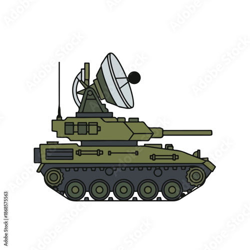 An isolated green Soviet T-34 heavy armored military vehicle with a powerful cannon and caterpillar tracks represents an old army weapon used in battle