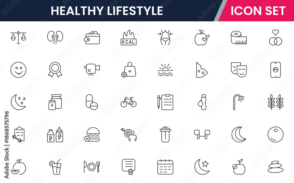Φωτογραφία Vibrant vector web line icons depicting healthy lifestyle, fitness, nutrition, wellness, exercise, and balanced habits for vibrant living