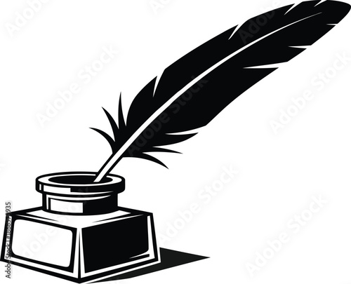 Vintage quill pen in inkwell vector illustration