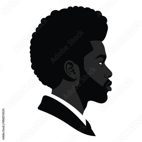 Man silhouette in profile with afro hair and beard