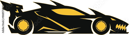 A sleek black and yellow sports car with a futuristic design