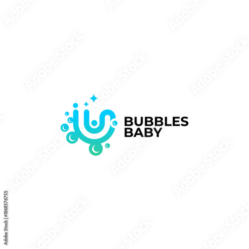simple and modern, baby and bubbles for baby product brand logos such as shampoo, soap and others