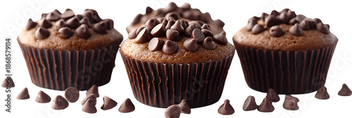 Three chocolate cupcakes with sprinkles