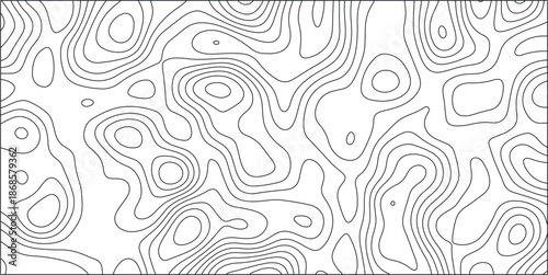 Black and white abstract topographic contour lines forming a complex and intricate pattern on a white background, ideal for scientific or artistic representations
