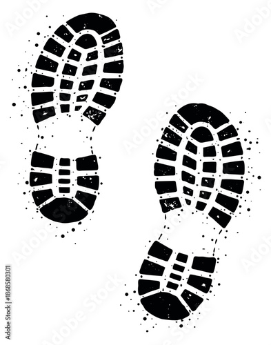 Grungy boot print set featuring dirty footprints for tracking and exploration
