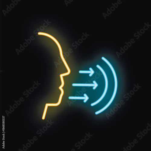 Neon sign of a person speaking, representing communication and the spread of information