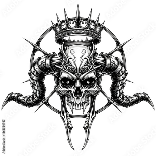 Skull Crown with Horns and Spikes Illustration.
