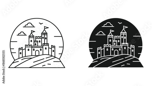 Castle logo template with flag on top of tower