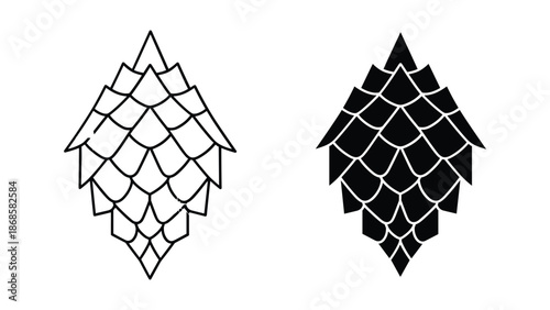 Hops cones illustration in black and white