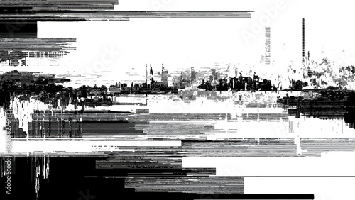 Abstract cityscape with distorted lines and a glimpse of urban structures