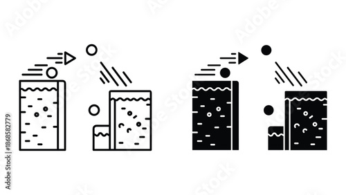 Evaporation process illustrated in simple diagrams